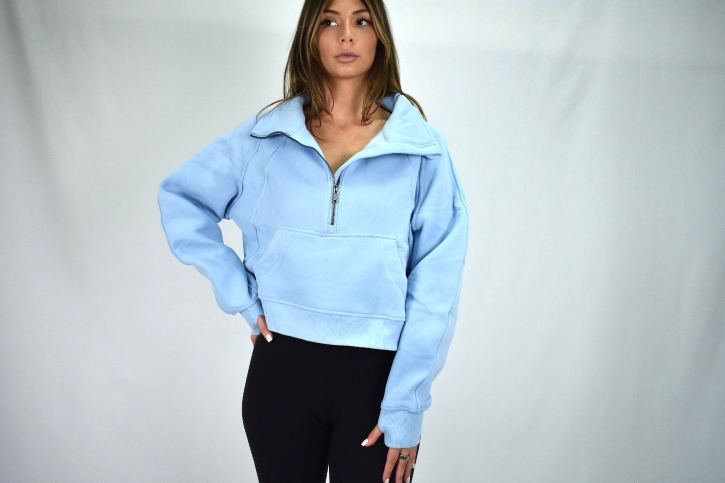Oversized Cozy Half-Zip Sweater - Baby Blue