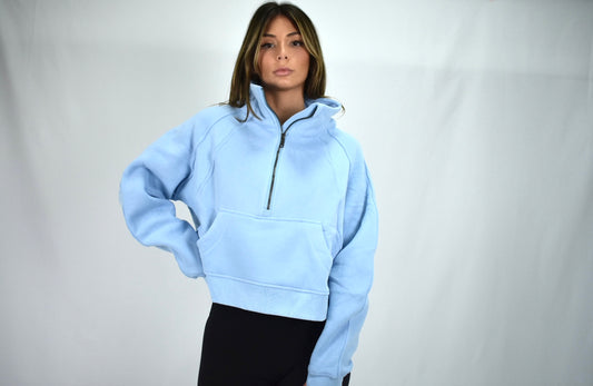 Oversized Cozy Half-Zip Sweater - Baby Blue
