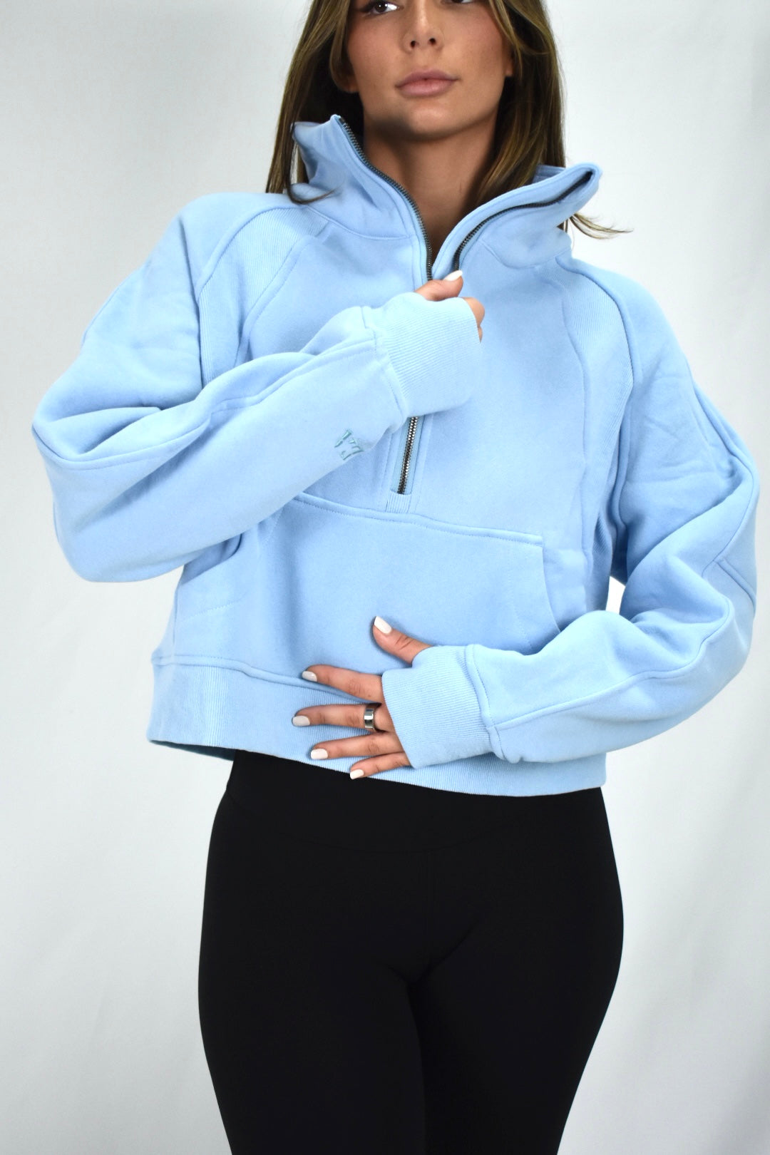 Oversized Cozy Half-Zip Sweater - Baby Blue
