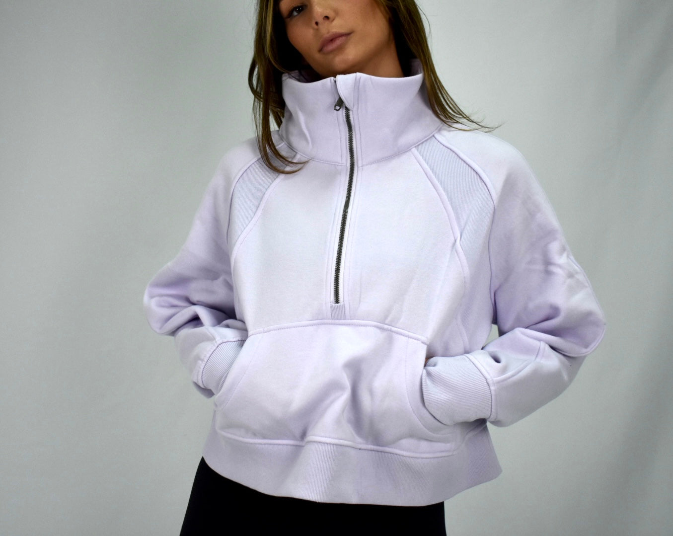 Oversized Cozy Half-Zip Sweater - Iced Lavendar