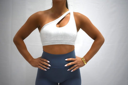 Assymetric Fit Sports Bra in Heathered White