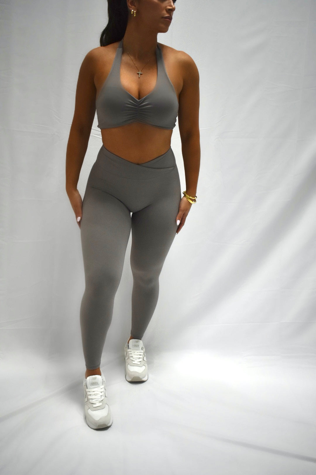 Cross Curve Halter Bra in Amethyst Ash