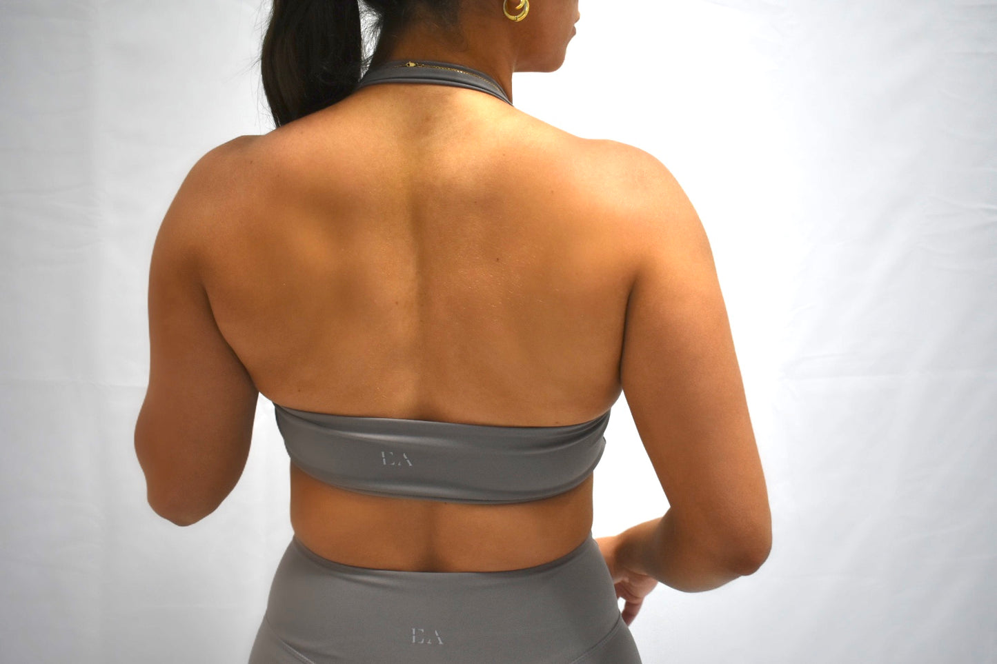 Cross Curve Halter Bra in Amethyst Ash