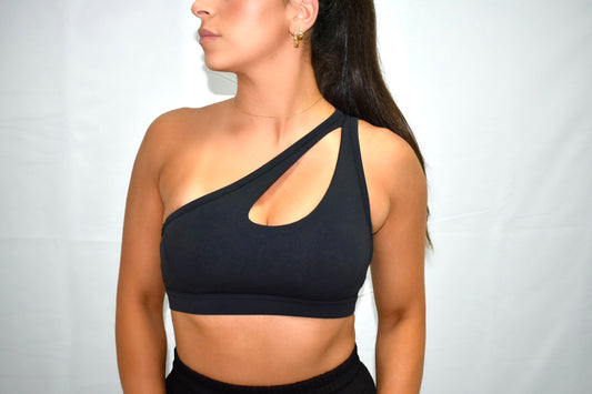 Assymetric Fit Sports Bra in Black
