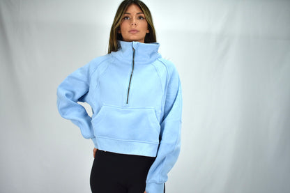 Oversized Cozy Half-Zip Sweater - Baby Blue
