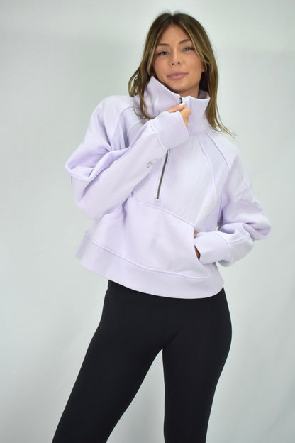 Oversized Cozy Half-Zip Sweater - Iced Lavendar